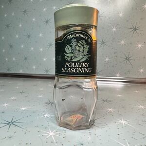 Vintage McCormick Poultry Seasoning Jar Green Label and Lid Glass Spice Bottle